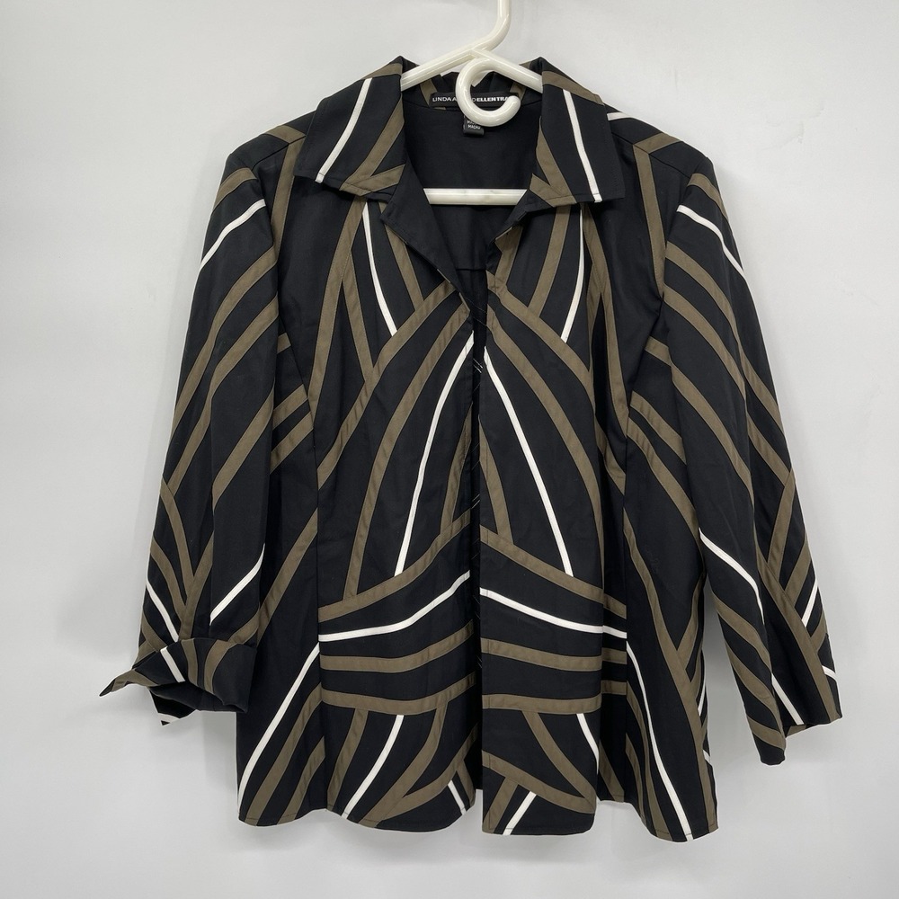 Linda Allard Ellen Tracy 14P Jacket Womens Black Olive Geometric Abstract Print